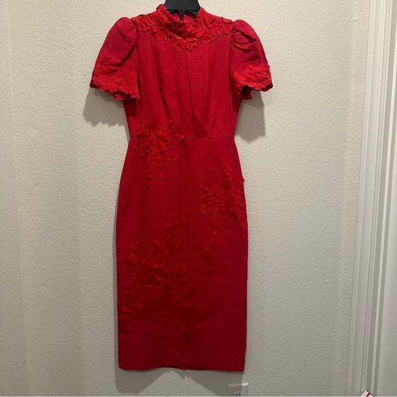 NWT Antonio Melani Willow Floral Applique Mock Neck Short Sleeve Midi Dress - Picture 6 of 12